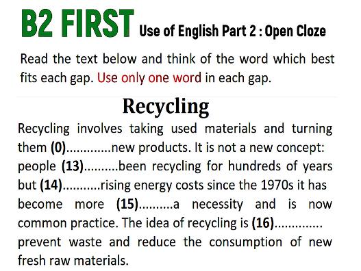 Use of English Part 2 : Open Cloze